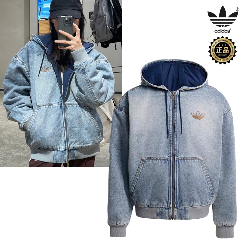 KE0131 Denim Padded Jacket 男女兼用 パーカー ブルゾン 韓国 春アウター コーデ提案 スラックス スニーカー 中綿 軽量 カジュアル 外出 通勤 旅行 タウンユース
