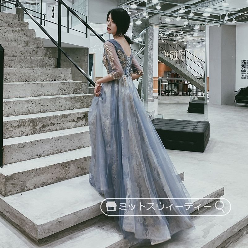 カラードレス パーティードレス 演奏会 発表会 花嫁 イブニングドレス 二次会 ロングドレス 5分袖