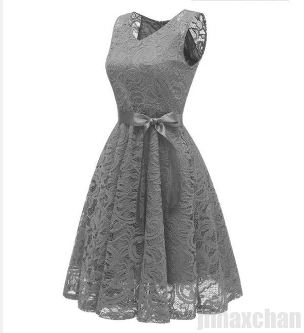 ワンピース レース Vネック 夏 袖なし パーティードレス 膝丈 結婚式 ドレス お呼ばれワンピース 花嫁 二次会 魅力 同窓会 披露宴 グレー ピンク ベージュ ワイン ネイビー