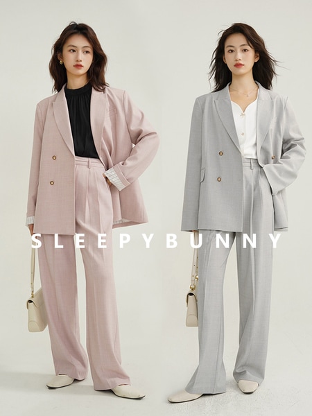 Sleepy Rabbit 春と秋 カジュアル ルーズ パンツ スーツ 肩パッド