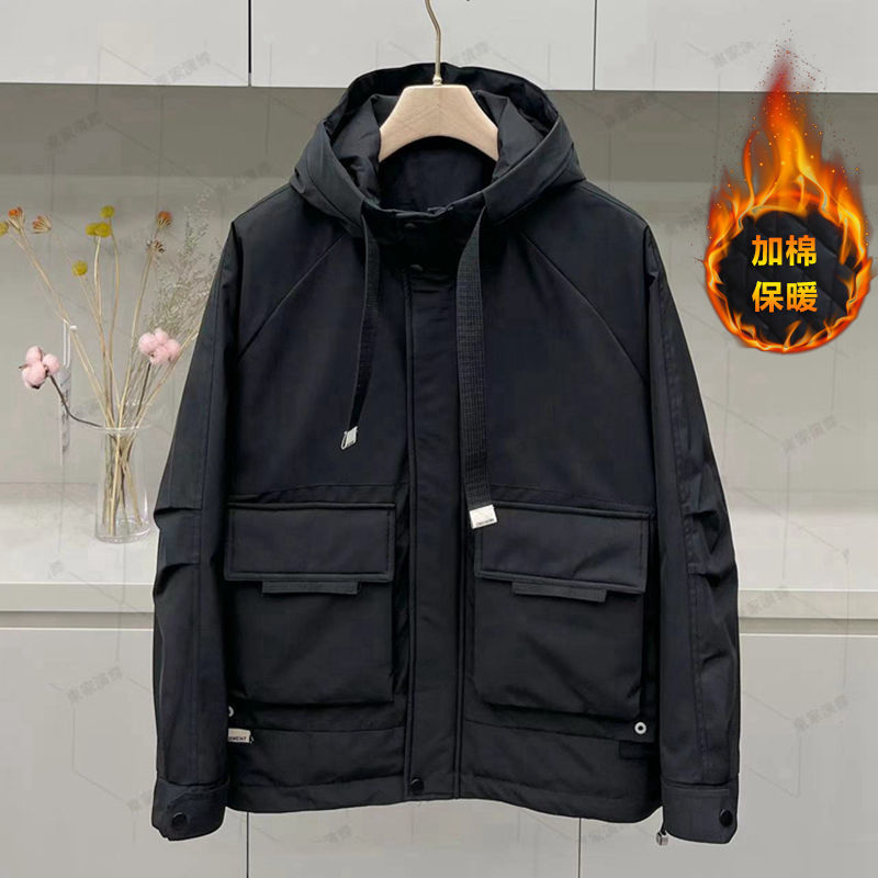 韓国ファッション中綿コート 秋冬防風 ジャケット カジュアルフード付き厚手 アウター