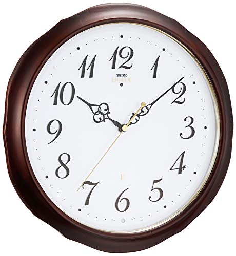 セイコークロック 掛時計 濃茶木地 300*295*47mm 電波 アナログ EMBLE