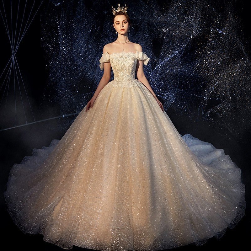 Ａライン ウエディングドレス 花嫁 結婚式 韓国 大きいサイズ 姫系 チュールスカート 挙式 ウェデ