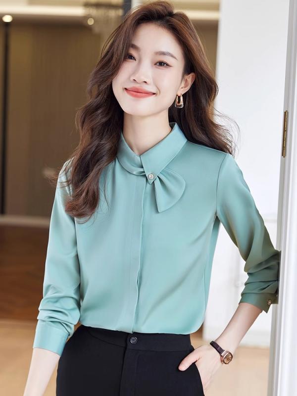ブラウス シャツ シフォン レディース アセテート サテン 春秋 シンプル 快適 通勤 カジュアル 華やか おしゃれ