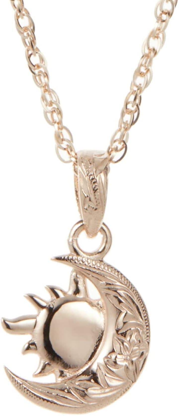 Piena ピエナサージカルステンレス316L ハワイアンジュエリー 太陽と月 三日月 プルメリア スクロール ネックレス レディース (ピンクゴールド40cm)