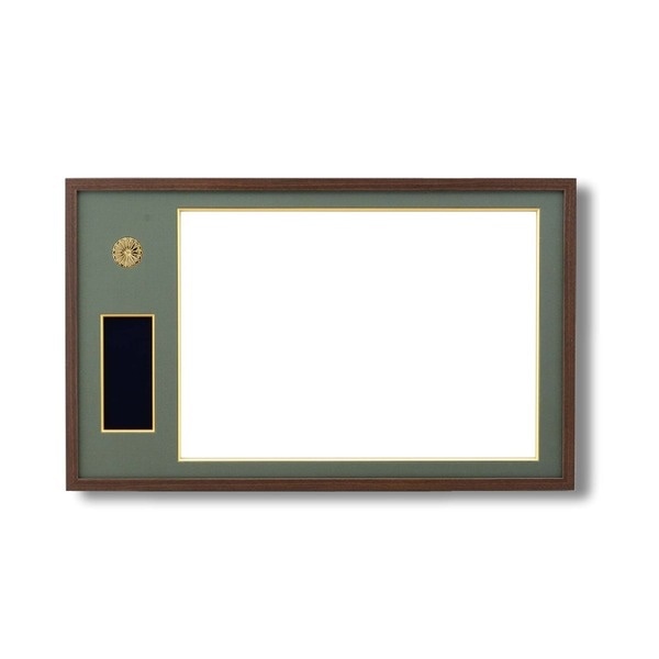日本製 叙勲額/フレーム 勲記サイズ（595420mm）/茶／緑ドンス 化粧箱/黄袋入り 4886勲記勲章額