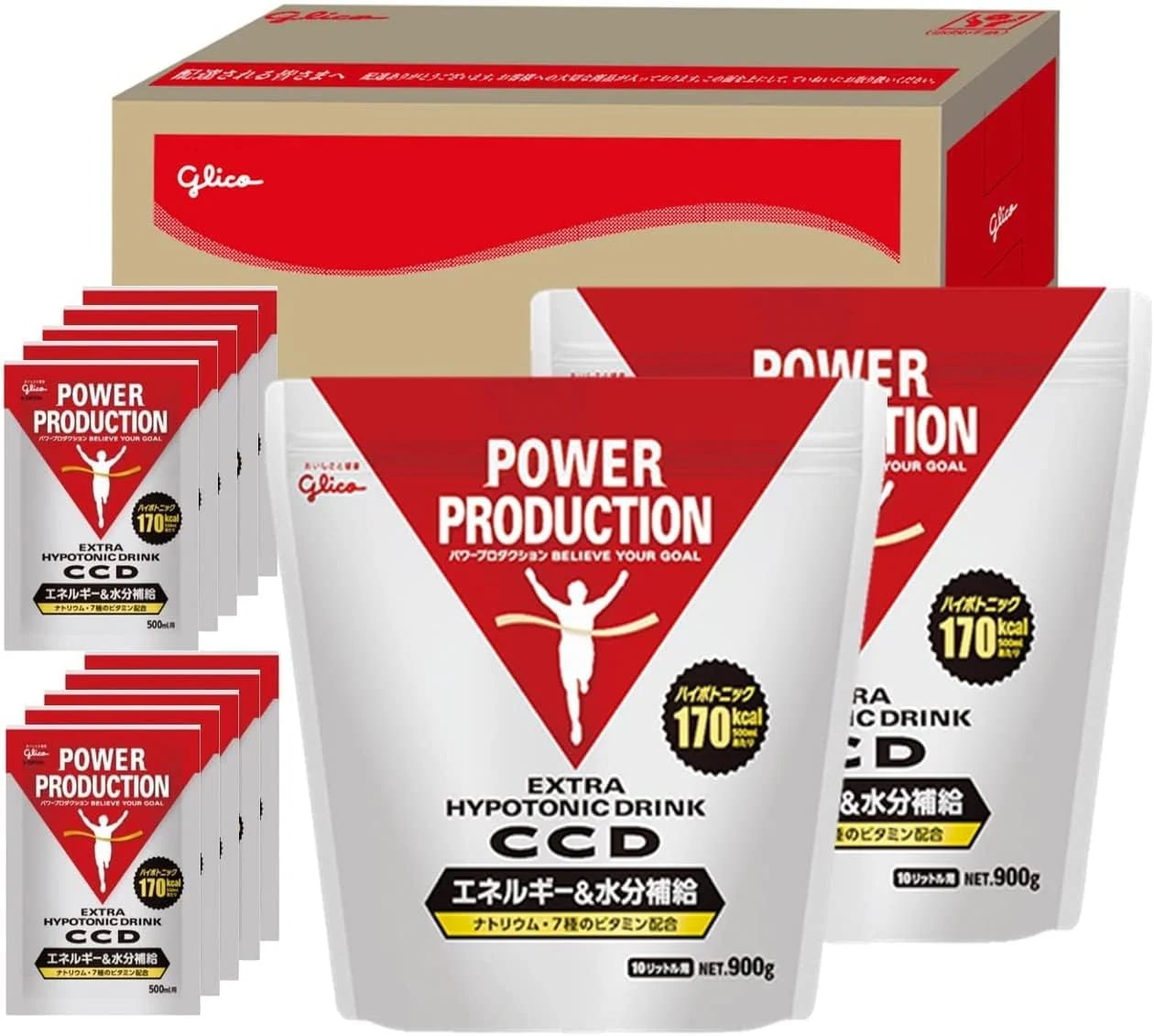 江崎グリコ パワープロダクション エキストラ ハイポトニックドリンク CCD 大袋10ℓ用 2袋 & 500用 10袋 グリコボックス 粉末ドリンク パウダー