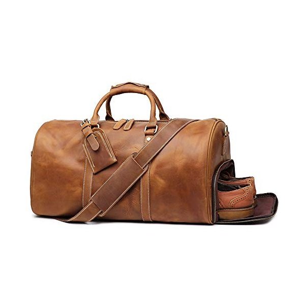 TUZECH 22 Inch Leather Vintage Duffel Retro BagTravel Bag for Men and Women Full Grain Leather Tr