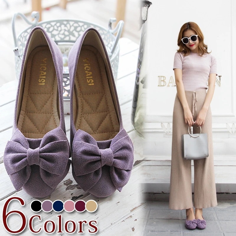 24ローヒールパンプス　つま先リボン　痛くない 走れる ぺたんこ　ペッタンコスリッポン　パンプスPumps ヒールパンプス