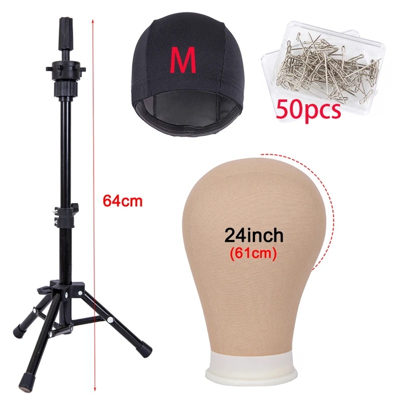 64cm三脚用ウィッグスタンド 黒一眼ヘッド付きミニ三脚 調整可能な三脚 Tピン 64stand24xintouset