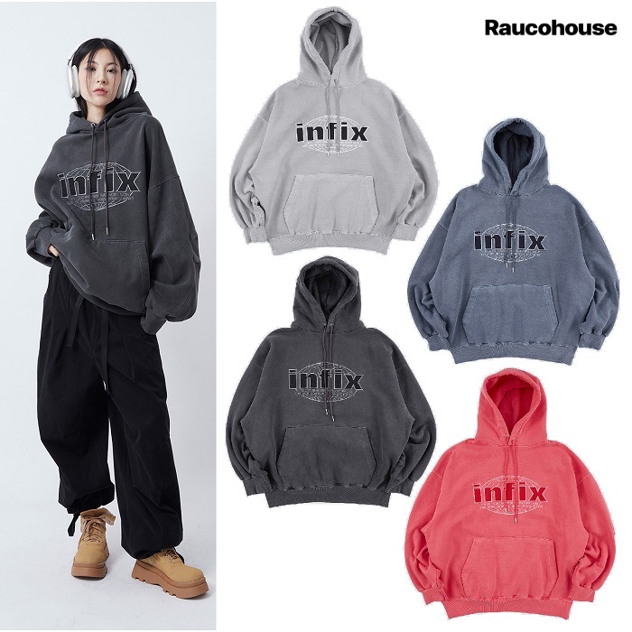 Infix Pigment Over Hood (UNISEX) 4色 新商品 UNISEX 韓国人気 男女共用 肝節期 日常服 ストリートファッション