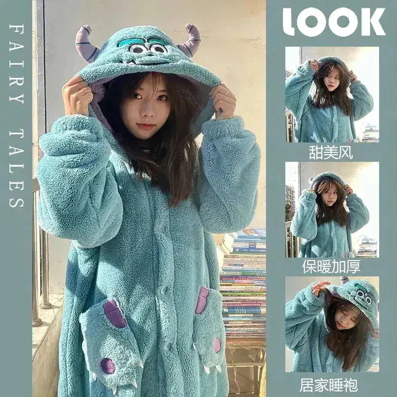 【10点セット】もこもこ ルームウェア モンスター会社 Sulley パジャマ レディース ガウン 部屋着 着ぐるみ 冬かわいい ペアルック カップル キッズ メンズ