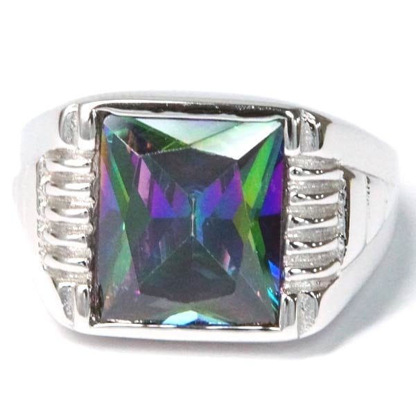 シルバー925 リング ミスティックトパーズ スクエア シンプル メンズ