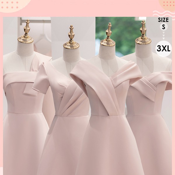 ブライズメイド ドレス ミモレドレス 卒業式 演奏会 ピアノ発表会 結婚式 光沢感 サテン スレンダーライン 袖付き ワンピース レディース 夏 きれい　S M L XL 2XL 3XL da001m