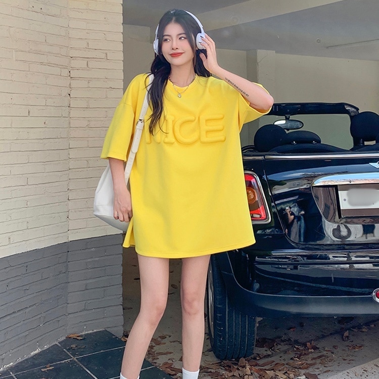 レディース トップス Tシャツ ロング オーバーサイズ 半袖 ドロップショルダー 袖あり ラウンドネック 襟なし ワイド ストリート 中厚手 かわいい 大人可愛い きれいめ シンプル カジュアル 上品