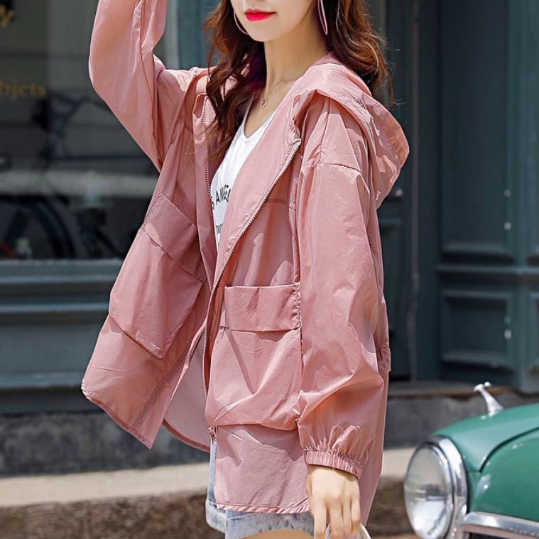 レディース ジャケット パーカー アウター 上着 日焼け止め 羽織 前開き ウィンドブレーカー 長袖 フード ワイド ファスナー ポケット 薄手 かわいい 大人可愛い シンプル カジュアル おしゃれ