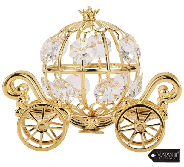 【Matashi 24K ゴールドメッキ シンデレラ カボチャの馬車】クリスタル スタッズ付き 小さな置物 オーナメント 子供 ティーン 大人用 ギフト