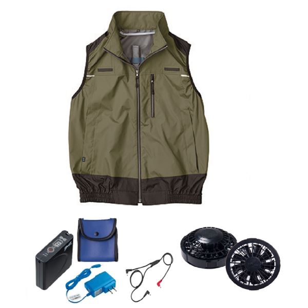 KU92120 空調服 ポリ 遮熱フルハーネス仕様ベスト FAN2200B/LISUPER1 緑LL