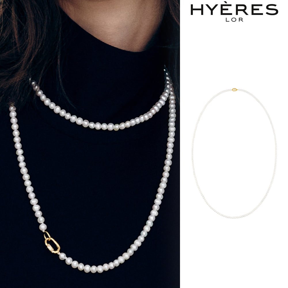 [HYERES LOR] Noailles Silver Freshwater Pearl Long Bead Necklace 5mm
