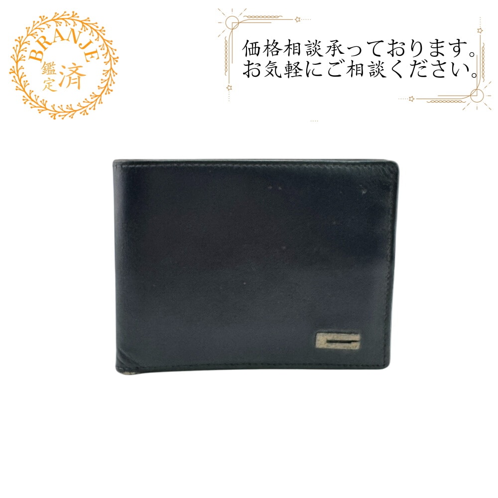1759 Gロゴ カードケース レザー 二つ折り財布 ブラック メンズ