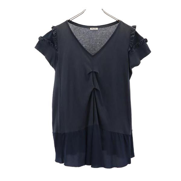 イタリア製 半袖 フリル チュニック S ネイビー系 カットソー レディース