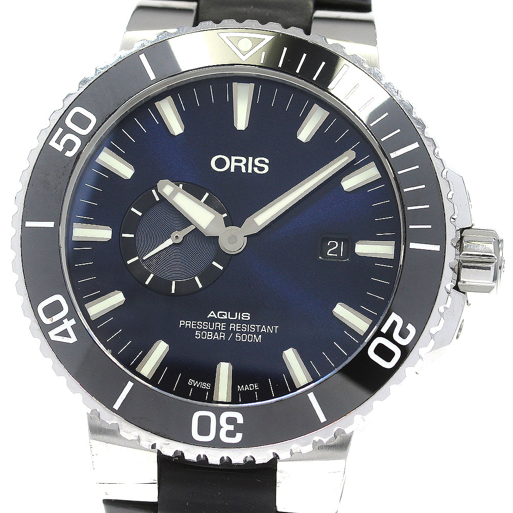 オリス ORIS 01 743 7733 4135-07 アクイス デイト スモールセコンド 自動巻き メンズ 箱・保証書付き_863032【中古】