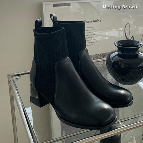 女性ニットコンビミドルブーツアンクルブーツMT32