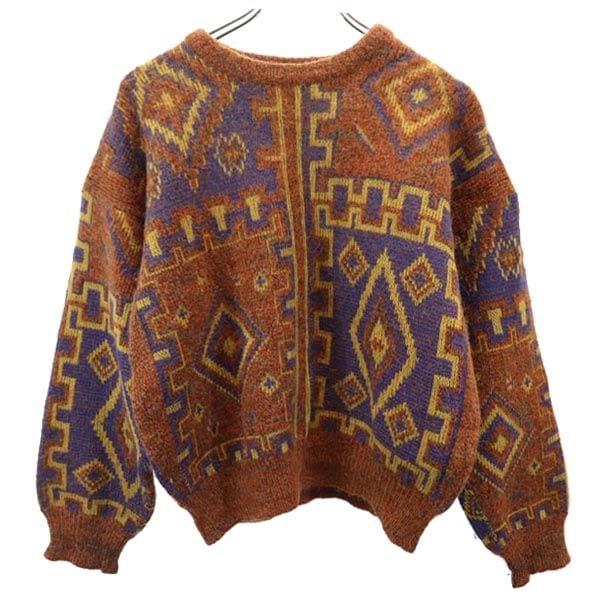 80s 90s イタリア製 オールド 総柄 長袖 セーター ブラウン系 ニット メンズ 5,881円
