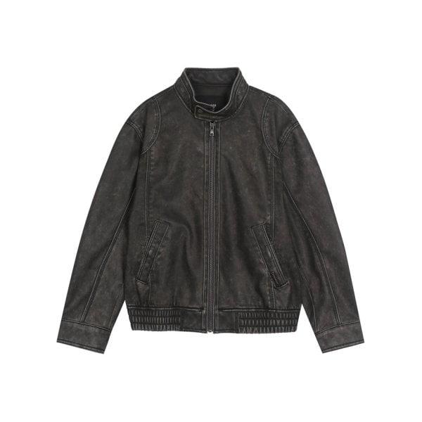 男性スタンドカラーフェイクレザージャケット(B255LI380P)