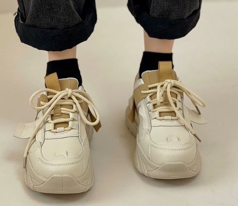 レディース スニーカー ランニング スポーツ ダンス 厚底 6 靴ひも PU カジュアル おしゃれ かっこいい スポーティー ボーイッシュ クール 存在感 シック スタイリッシュ アクティブ