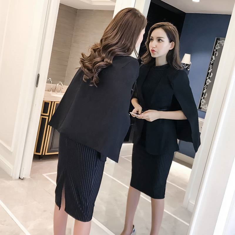 ジャケット付きツーピース ブラックワンピース ストライプ フォーマル 上品 エレガント お呼ばれ