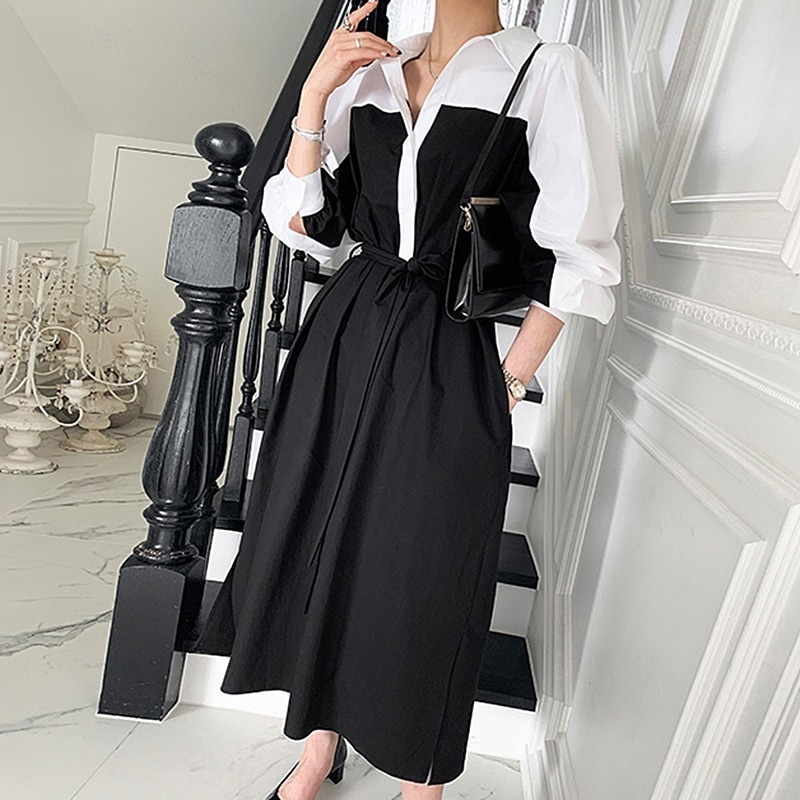 ワンピース 長袖 春 秋 きれいめ カジュアル フォーマル aライン シャツワンピース Aライン ロング ロング丈 マキシ マキシ丈 9分丈 アンクル丈 ミディアム丈 ミドル丈 レギュラー丈 ぽわん袖