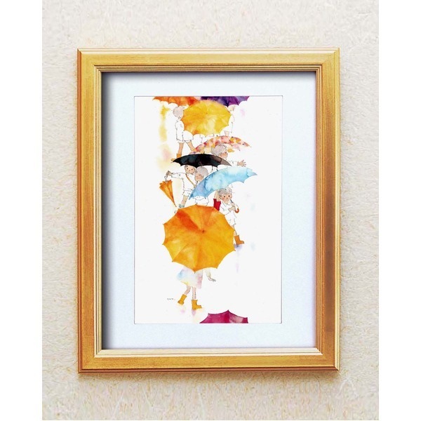 絵画額縁/ゴールドフレーム [いわさきちひろ/かえり道] 壁掛け用 ひも付き 中身入替可 日本製