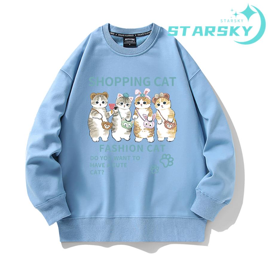 [赤字販売][出荷が早い]トレーナー モフサンド　SHOPPING CAT 可愛い　猫ちゃん スウェット 長袖Ｔシャツ トップス　棉　男女兼用　長袖　 春秋冬　裏起毛あり プレゼント　ギフト 4,979円
