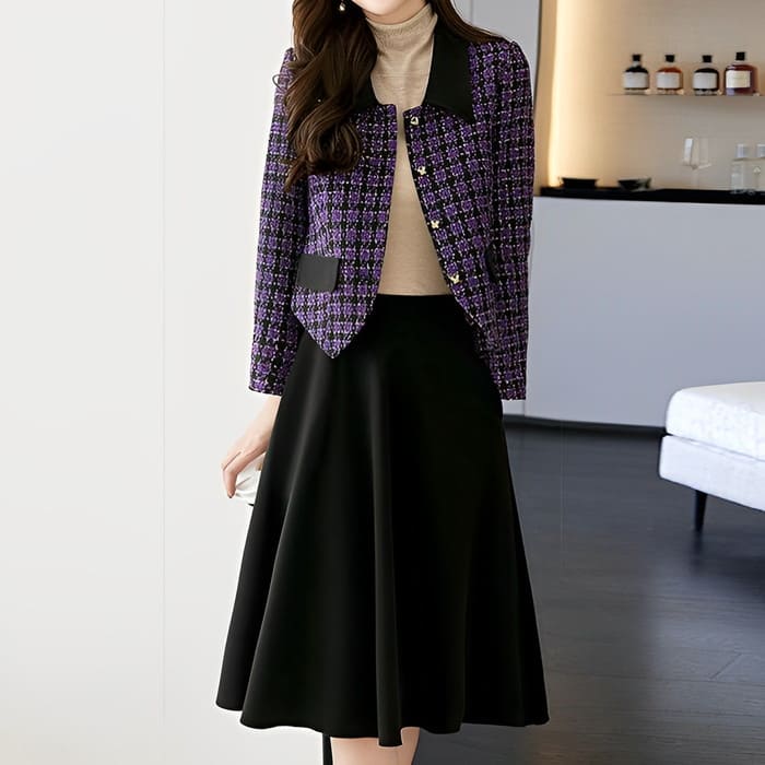 早い者勝ち！ 【新作】セットアップ レディース ツイード ジャケット フレアスカートスーツ 膝下丈 秋冬春 ビジネス 卒業式 入学式 フォーマル カジュアル 15913