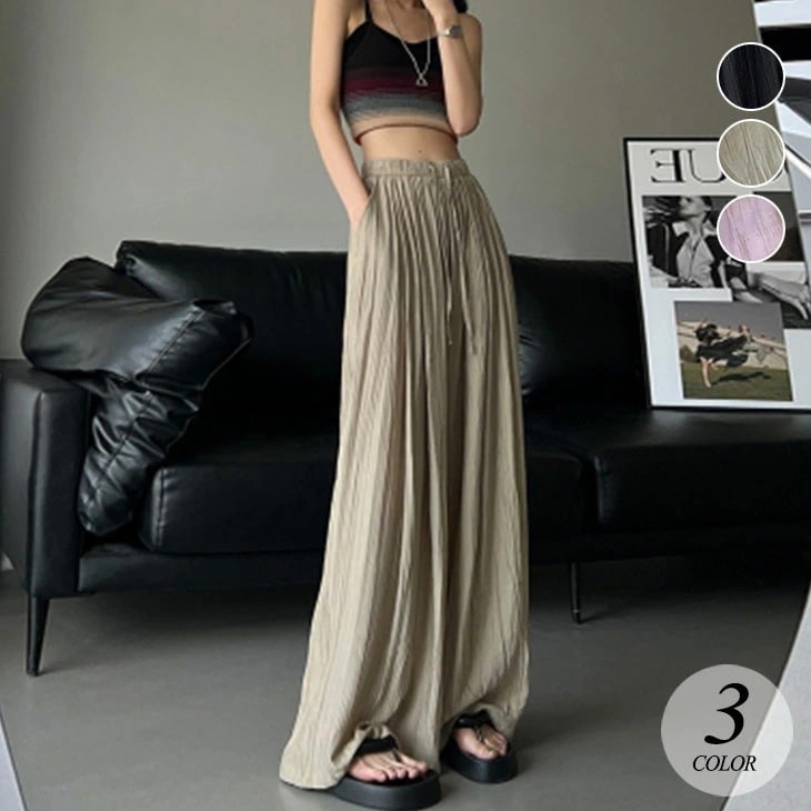 【2025新作 急速出荷】アイスシルク ワイドパンツ レディース 春 夏 ドレープパンツ ワイドレッグ カジュアル きれいめ ロングパンツ 綿麻 薄手 シンプル 韓国ファッション