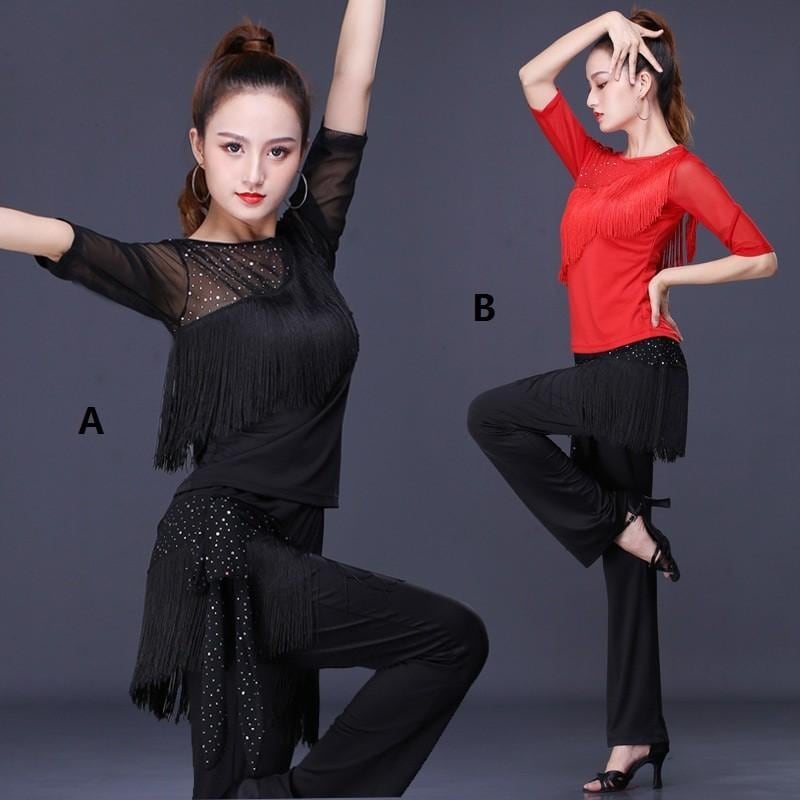 演出着 ステージ衣装 練習着 ラテンドレス ルンバ レディース 競技 社交ダンスドレス トップス+ズボン デモ 上下セット チャチャチャ ダンスウエア 5,117円