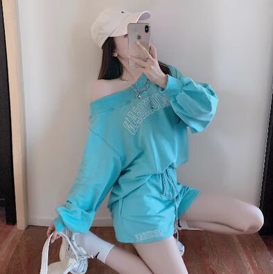 ルーズ スエット パンツ 2点セット セットアップ オーバーサイズ ワンショルダー かわいい 大人可愛い きれいめ シンプル カジュアル 大人 上品 おしゃれ お洒落 かっこいい レトロ 大人女子