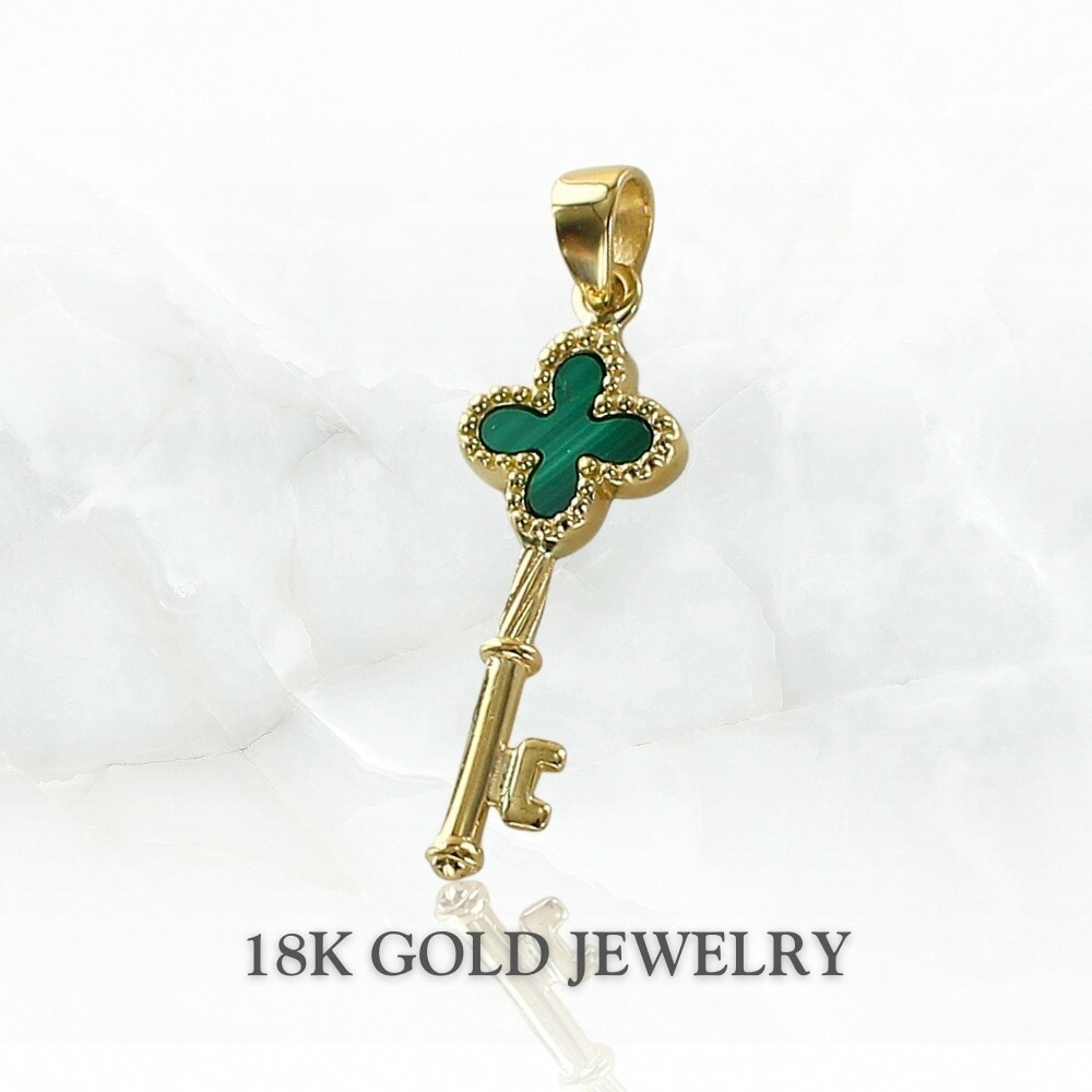 K18 18金 ゴールド ペンダントトップ ネックレスチャーム レディース ミルグレイン 鍵 マラカイト 18K 高級感 大人 ペンダントヘッド ネックレストップ プレゼント ギフト 女性 母親 妻