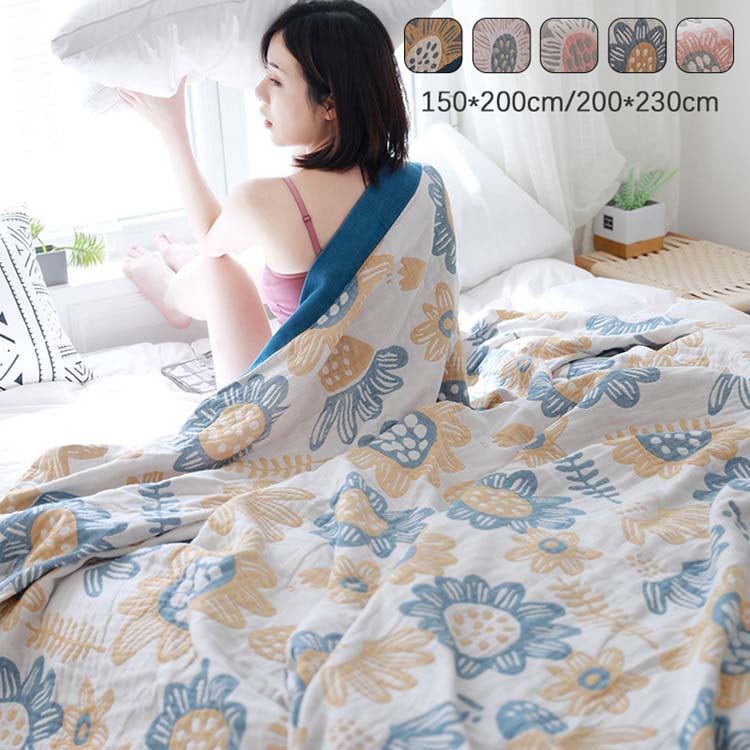 【激安販売】ベッドスロー 寝具 布団 ブランケット 判 向日葵柄 ひまわり おしゃれ 夏用 ひざ掛け 北欧 ヨロッパ タオルケット シングル ダブル 子供 通気性 綿100％ コットン 出産祝い ベッ