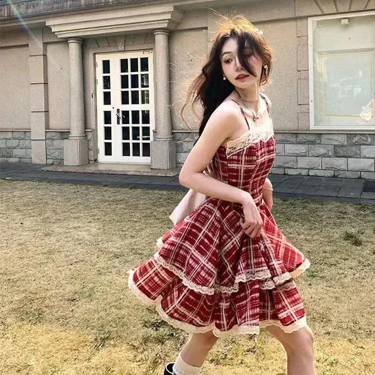 ロリータドレス レッド チェック ティーブレイクドレス 春夏 ワンピース 11,623円