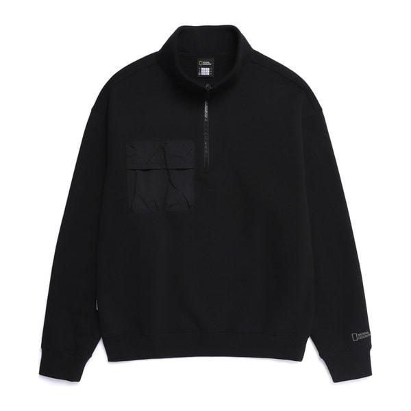 N254USW100 [NRN] 立体ポケット ハーフジップ Tシャツ BLACK