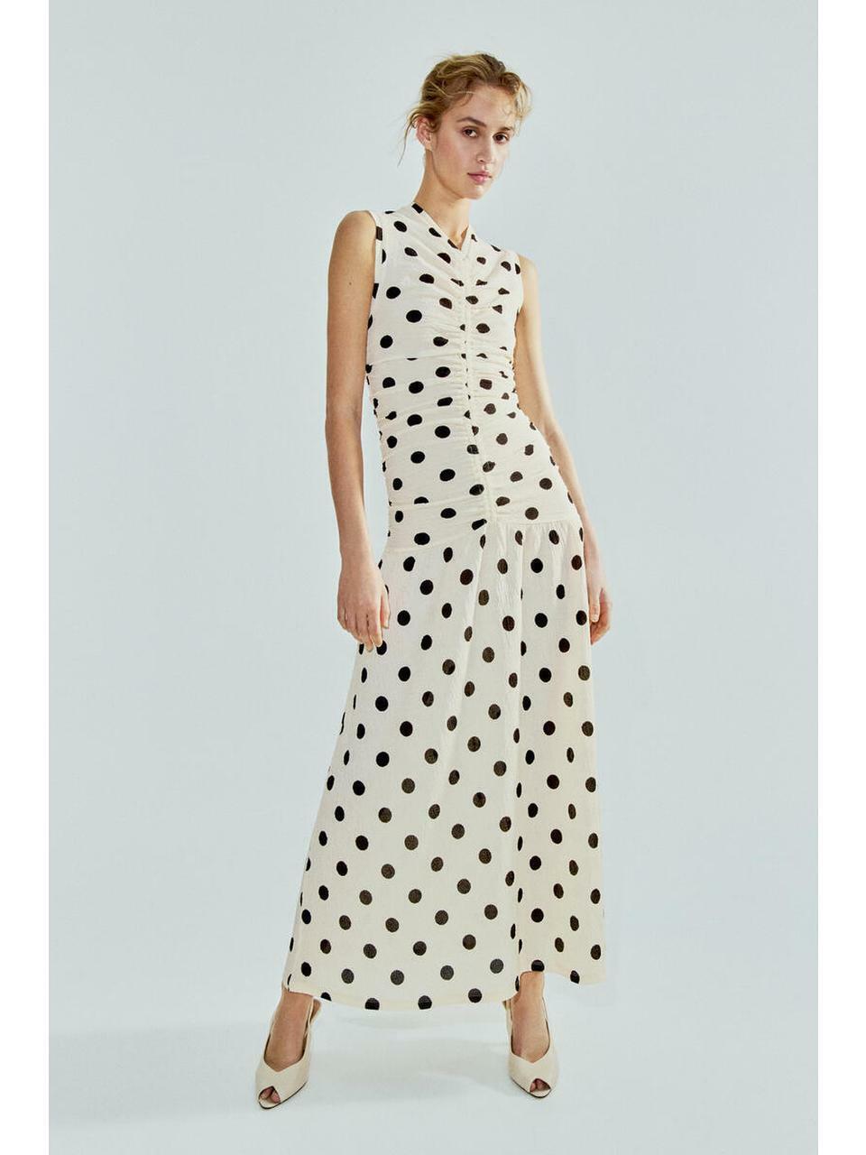 H&M ドレープジャージードレスクリームポルカドット 1334122002