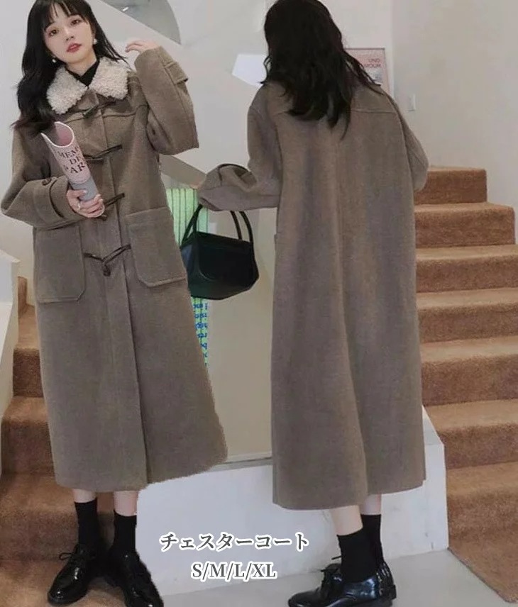 チェスターコートレディースロングコートグルボタン秋服冬服ジャケット黒アウター長袖カジュアルコート体型カバー防寒防風女性用通学通勤オフィス20304050着痩せ大きいサイズかわいいきれいめスプリングコー