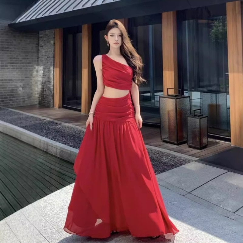 ワンピース パーティドレス ロングドレス ワンピースドレス セクシードレス ロング マキシ丈 ノースリーブ ワンショルダー リゾートワンピ ワンショルダー ウエストカット きれいめ 大人 お洒落 5,204円