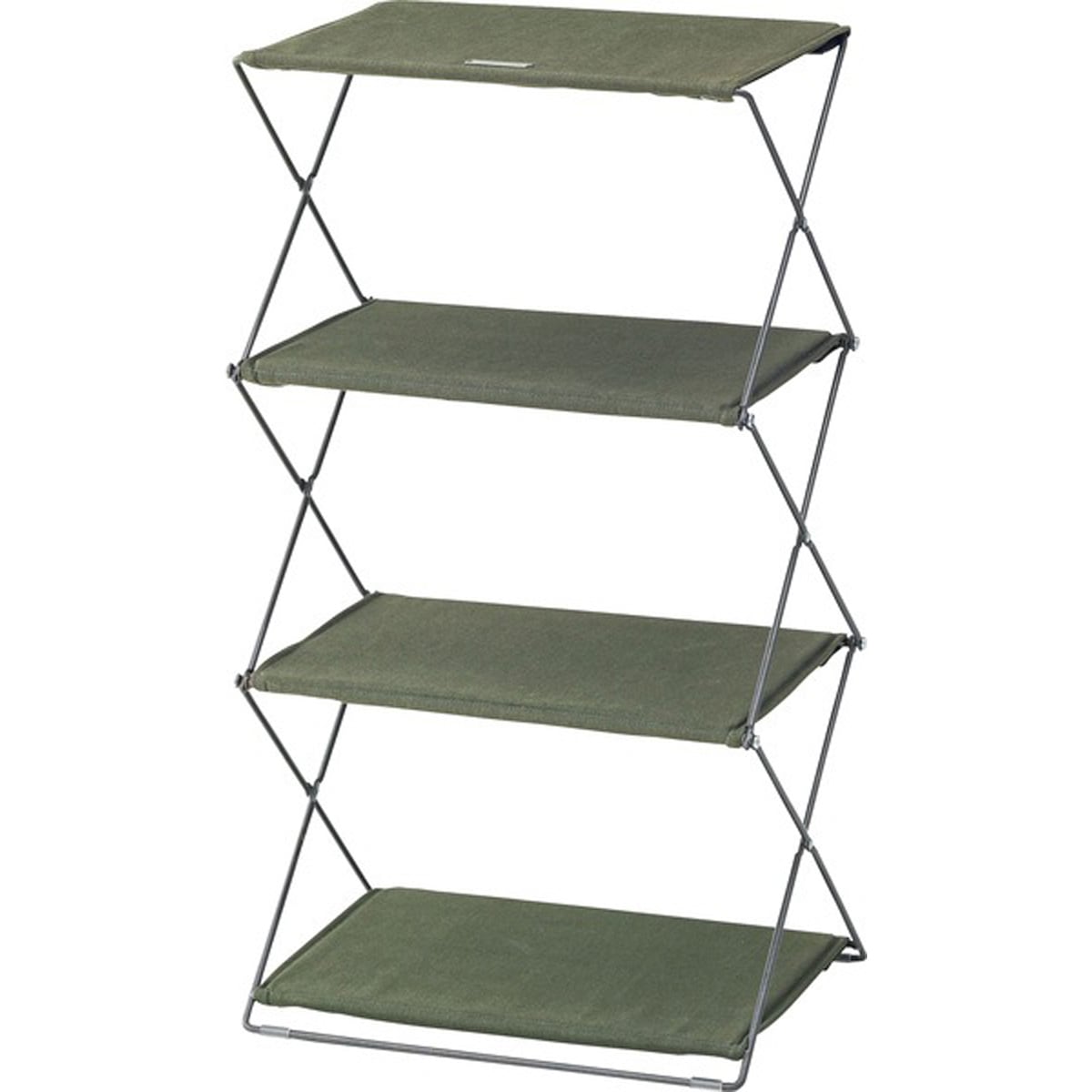 折り畳みシェルフ MIP-94 4段 折畳みシェルフ フォールディングシェルフ オープンシェルフ 棚 コンパクト 小物置き 台 収納ラック 持ち運び キャンプ アウトドア リビング ガレージ グリーン