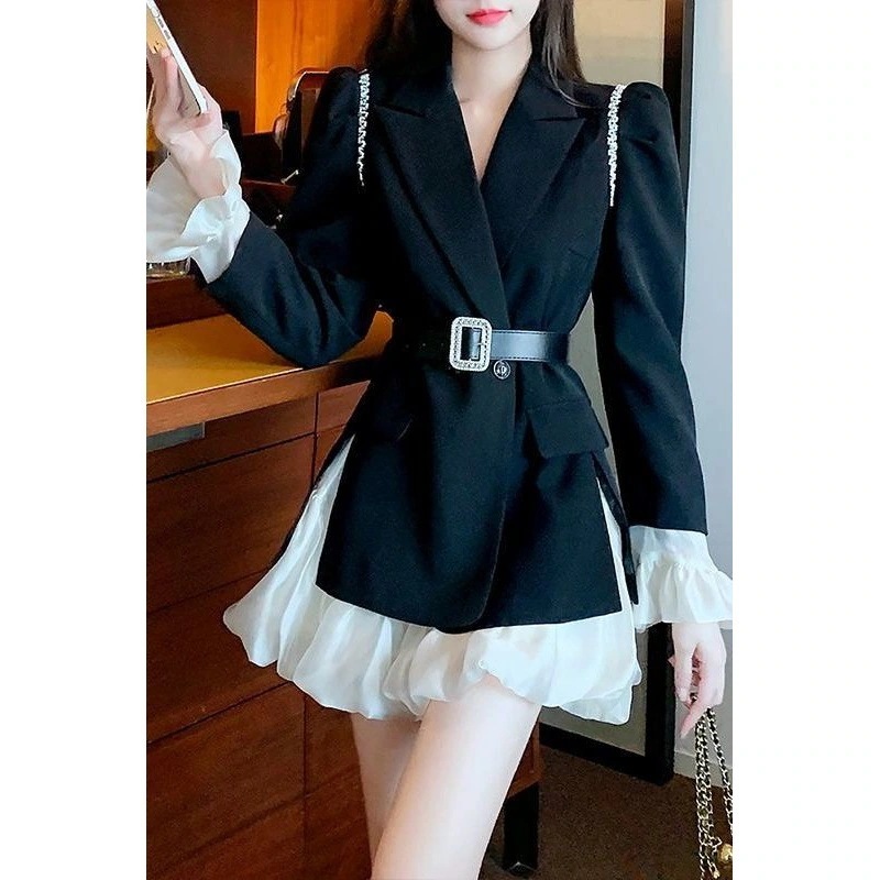 ハイエンドのカスタマイズ-Xiaoxiangfeng スーツの女性の秋 2025 新しいダイヤモンドスーツジャケットハイウエストスリムパフスカート