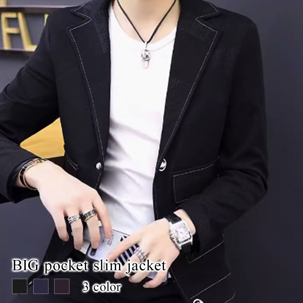 テーラードジャケット メンズ BIGポケットスリムジャケット 白 スーツ チェック 40代 テーラードジャケット カジュアル ブレザー ブルゾン 厚手 ステンカラー 冬 ジャケット ブランド 大きい