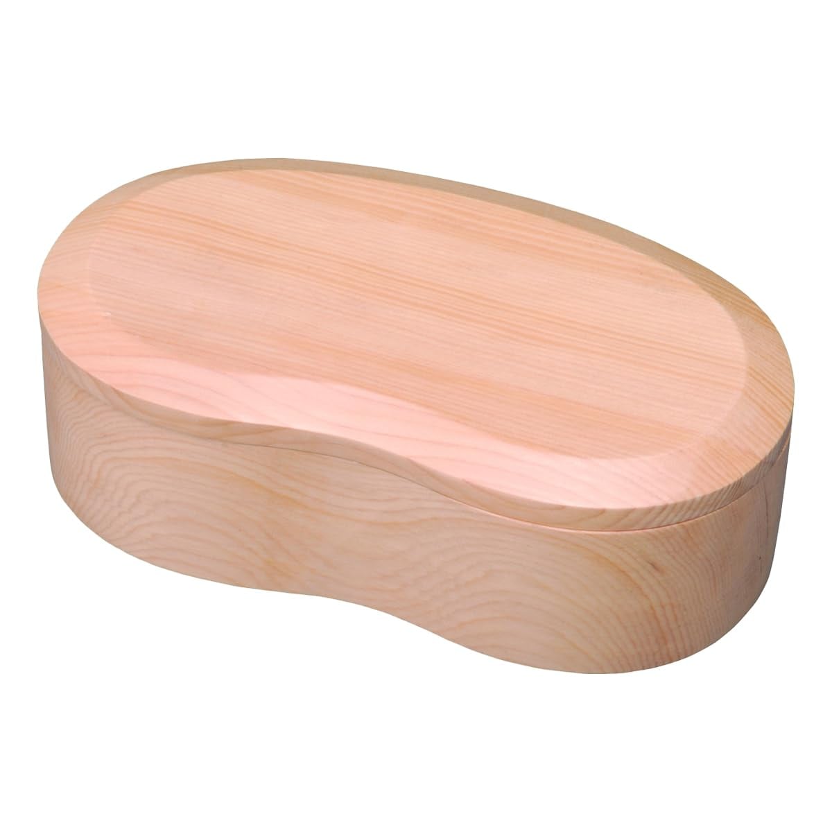 J-kitchens 弁当箱 木製 くり抜き 豆型 一段 弁当箱 ナチュラル 18cm × 10cm × 5.5cm 450ml