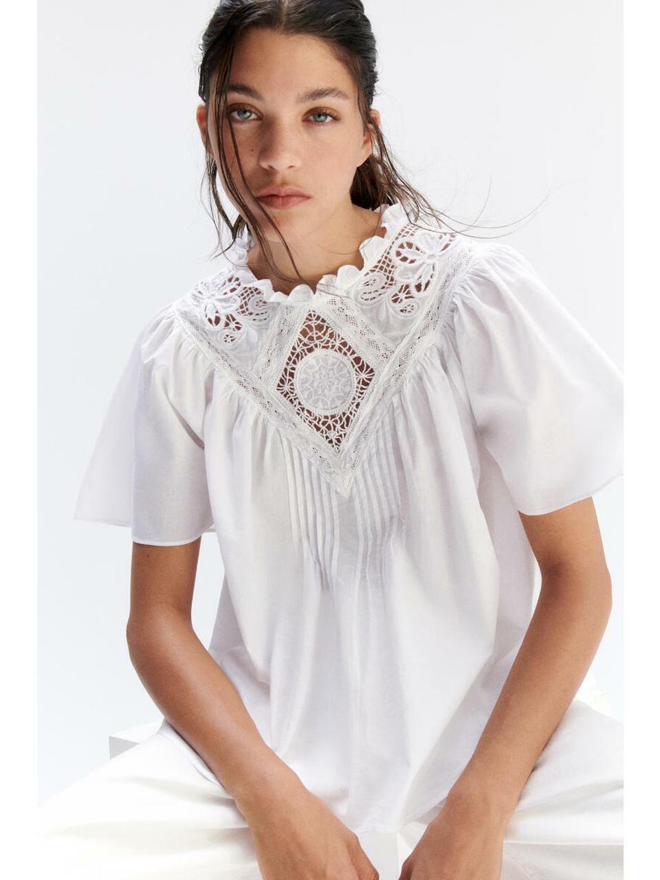 H&M エンブロイダリーコットンブラウスホワイト 1347900001